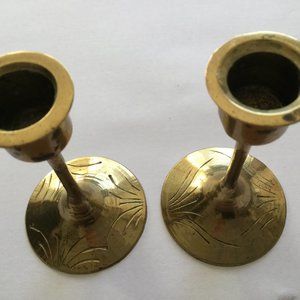 vintage antique solid brass candlestick holders pair marked china